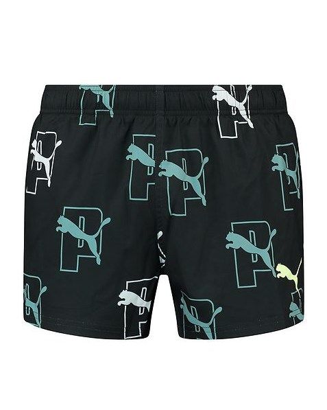 Product: PUMA - Costume da bagno pantaloncino corto nero con stampa logo bianca e azzurra (1 of 3)