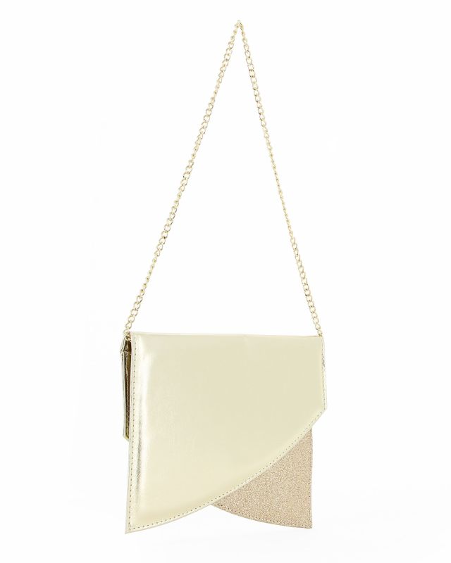Product: ANNES NICOLE - Pochette laminata platino a punta con inserto glitterato e patta, MADE IN ITALY (1 of 4)