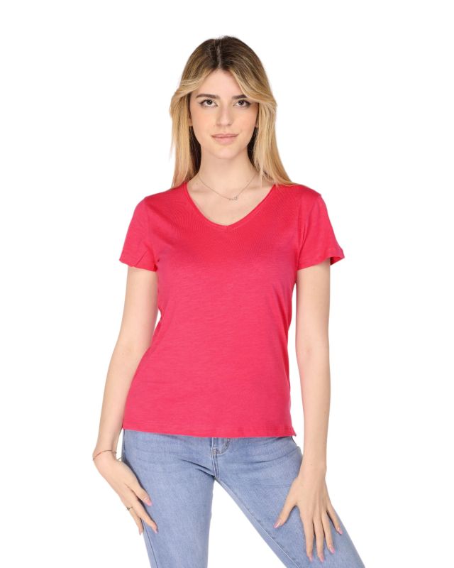 Product: TATOO - Tshirt fuxia da donna scollo a V (1 of 2)