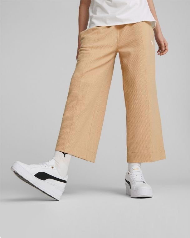 Product: PUMA - Pantalone da donna beige a palazzo con elastico in vita e lacci (1 of 5)