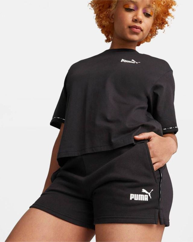Product: PUMA - Pantaloncini corti da donna neri con logo bianco e stampa logo laterale (1 of 4)