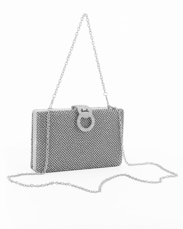 Product: Pochette clutch argento con strass argento e chiusura tre anelli con strass - DIVAS (1 of 4)