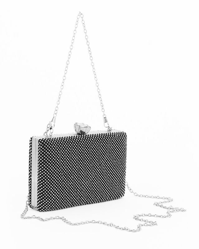 Product: DIVAS - Clutch nera ricoperta di strass con chiusura fiore (1 of 16)