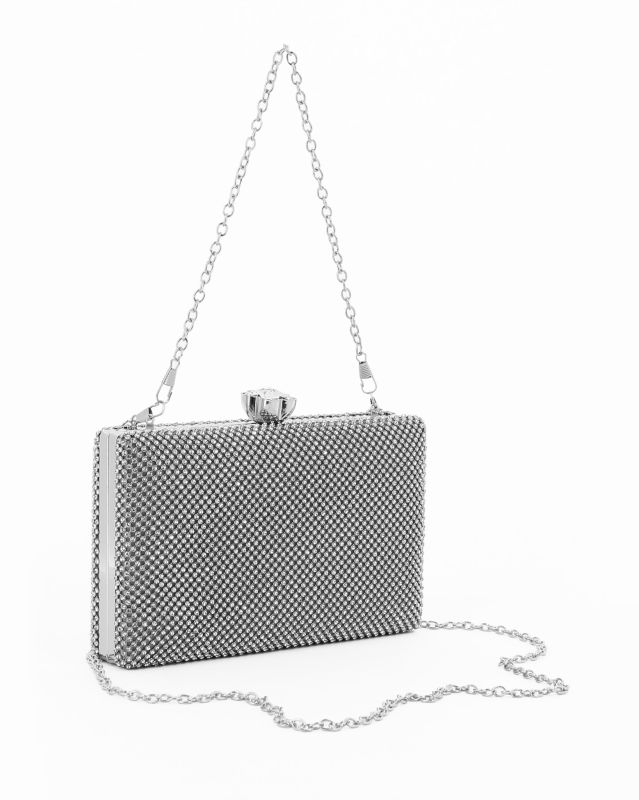 Product: DIVAS - Clutch argento ricoperta di strass con chiusura fiore (1 of 4)