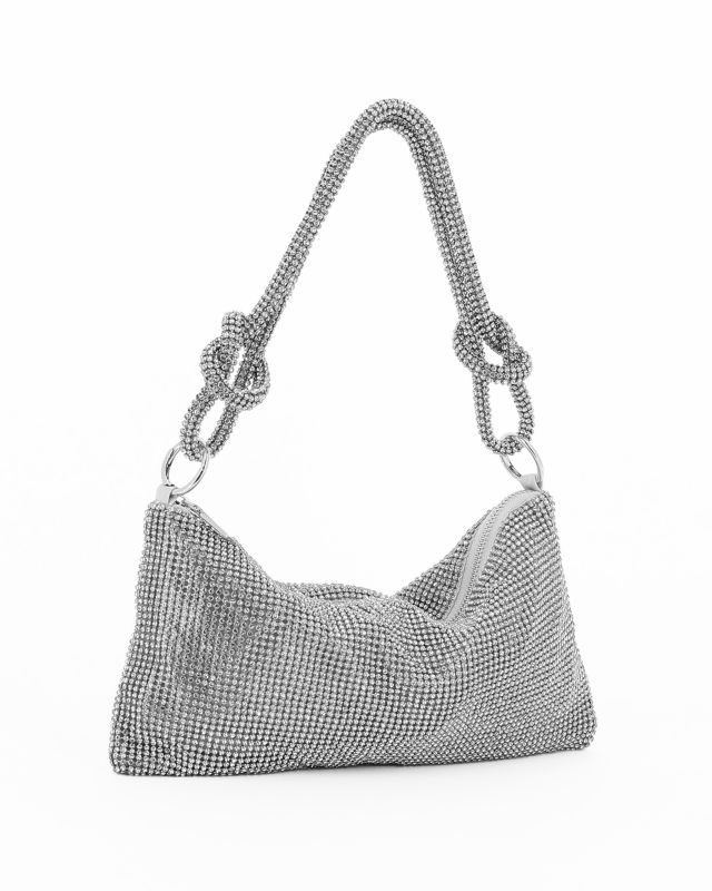 Product: DIVAS - Pochette argento rivestita di strass con nodi sul manico (1 of 4)