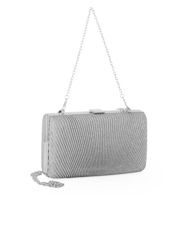Product: DIVAS - Clutch argento glitterata con righe verticali e chiusura metallica (1 of 4)