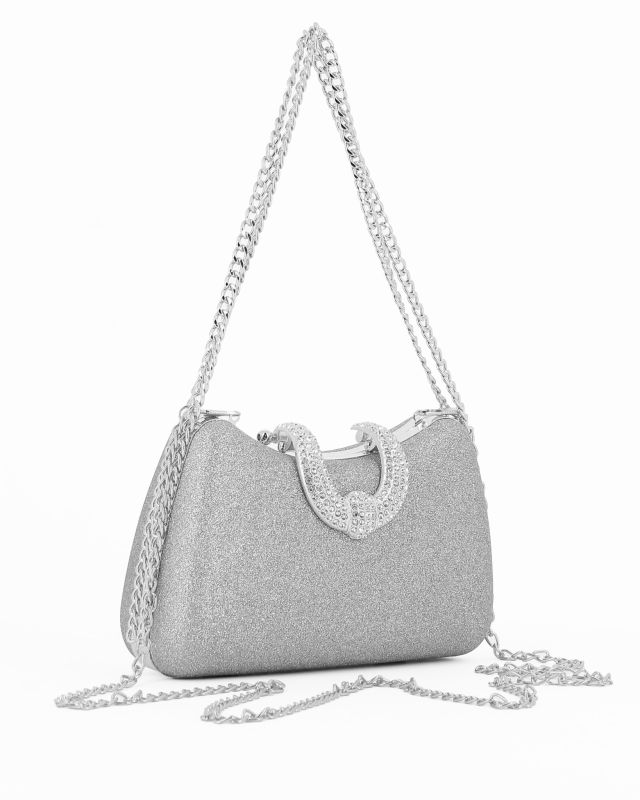 Product: Clutch argento in glitter con manici catena e chiusura gioiello  - DIVAS (1 of 4)