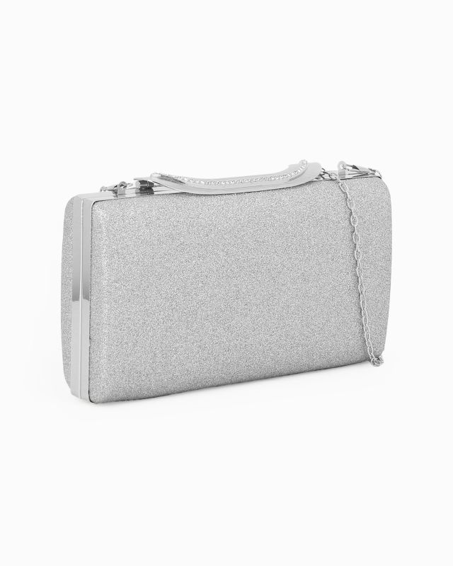 Product: MISS GLOBO - Clutch argento glitterata con chiusura metallica con strass (1 of 4)