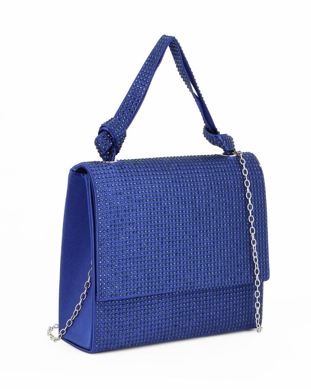 Product: MISS GLOBO - Bustina blu in raso con fronte strass tono su tono con manico due nodi (1 of 4)