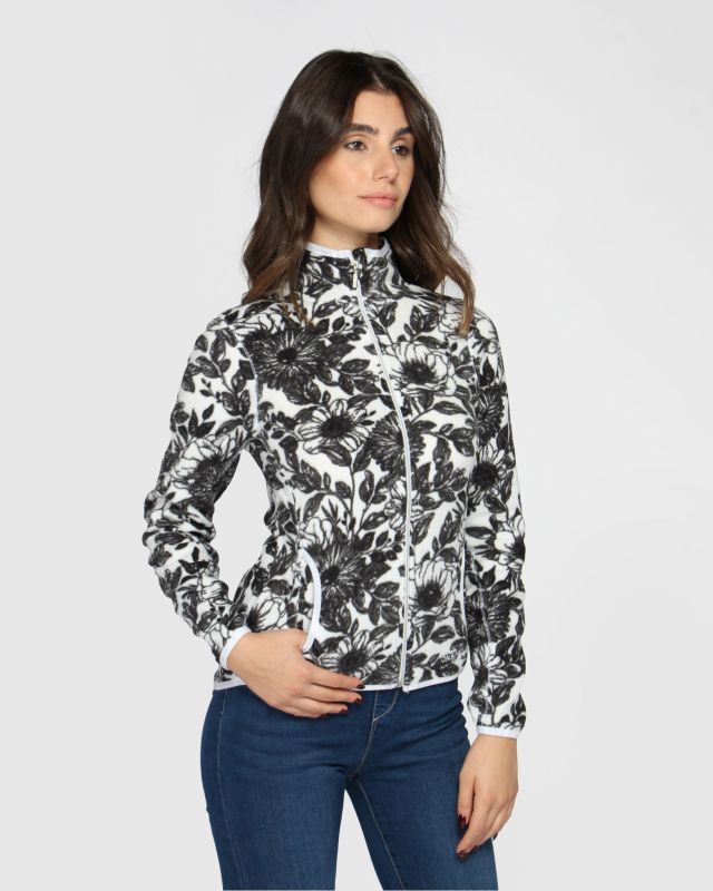 Product: ON SPIRIT - Pile da donna bianco e nero con zip frontale e fantasia floreale - ARLENA (1 of 5)