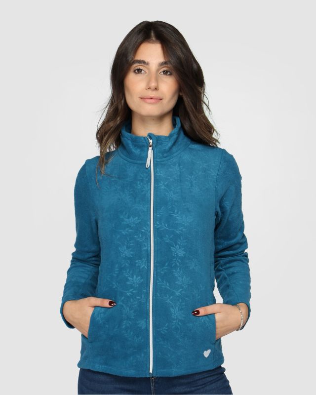 Product: ON SPIRIT - Pile da donna blu petrolio con fantasia floreale e zip frontale (1 of 15)