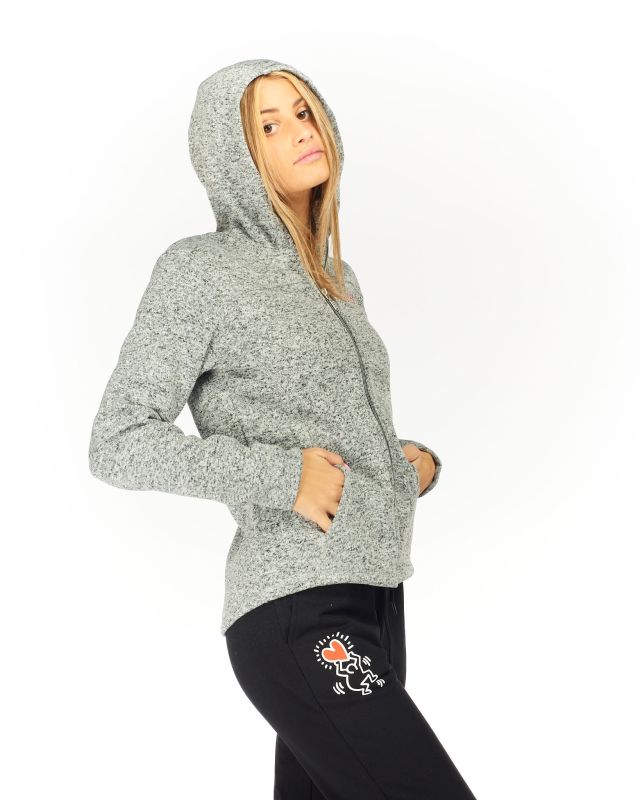 Product: ON SPIRIT - Pile da donna grigio melange con cappuccio e zip frontale - LORETTA (1 of 6)