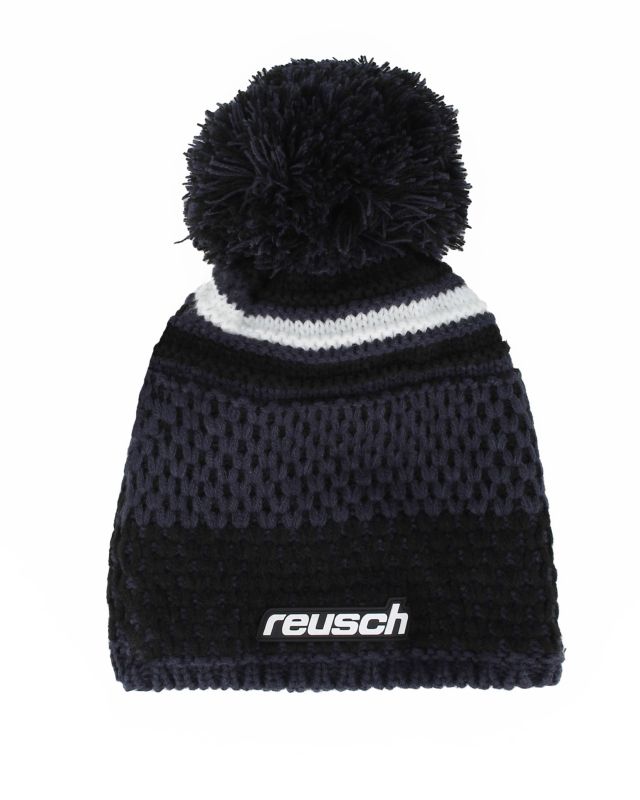 Product: REUSCH - Berretto nero, blu e bianco con fodera interna in pile e pon e pon nero e blu - ELLIE (1 of 4)