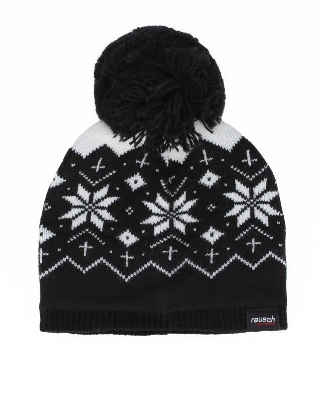 Product: REUSCH - Berretto nero e bianco da donna con pon pon e fodera in pile - JANE (1 of 3)