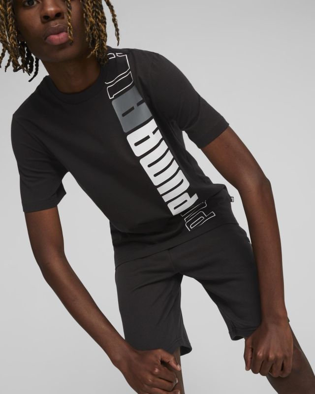 Product: PUMA - T shirt da uomo nera con stampa logo verticale (1 of 2)