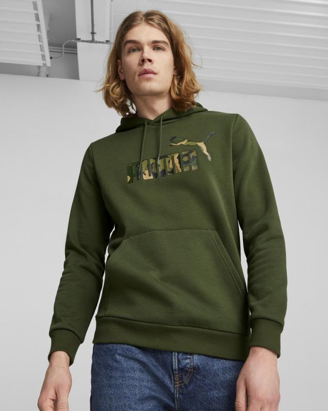 Product: PUMA - Felpa da uomo verde scuro con logo camouflage e cappuccio (1 of 4)