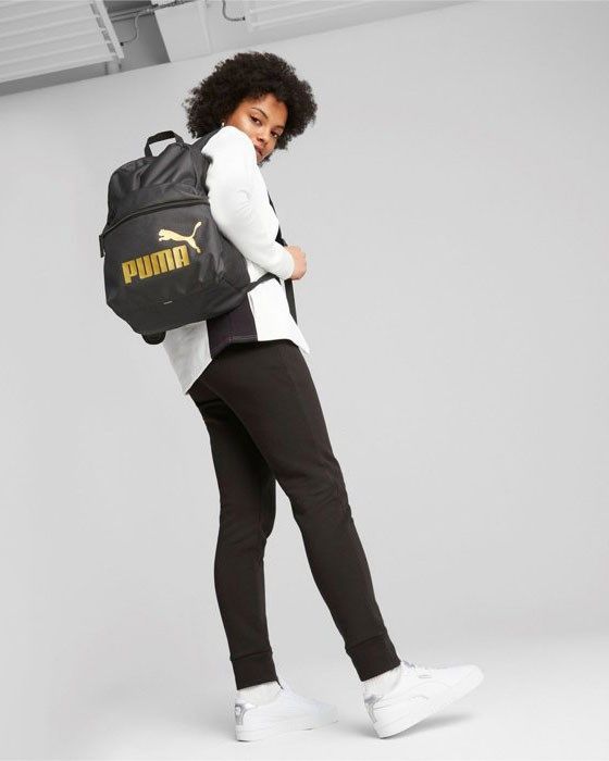 Product: PUMA - Zaino nero e oro con tasca laterale e spallacci imbottiti regolabili (1 of 5)