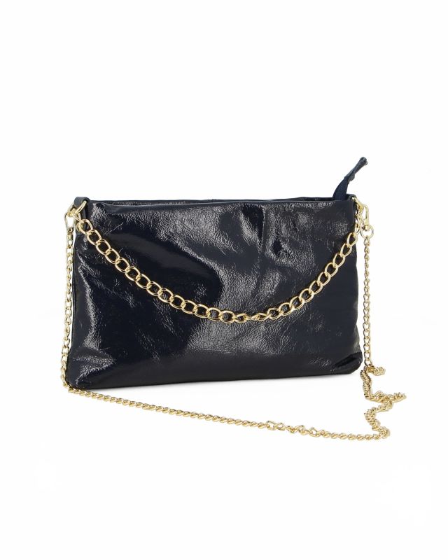 Product: DIVAS - Tracollina blu in VERA PELLE con dettaglio catena oro, MADE IN ITALY (1 of 4)