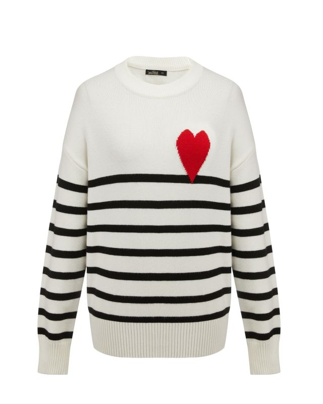 Product: BACHATA - Maglia manica lunga bianca a righe nere e cuore (1 of 2)