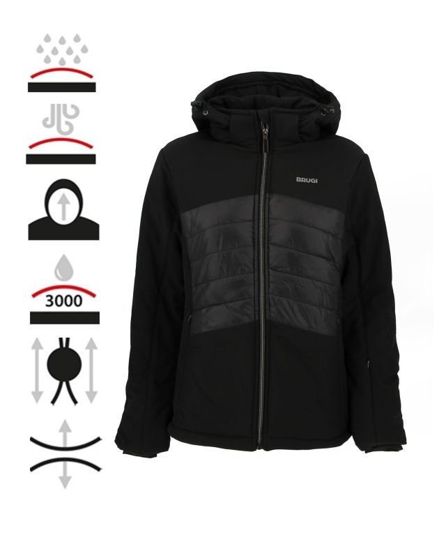 Product: BRUGI - Giacca da sci donna nera impermeabile e antivento con cappuccio (1 of 6)