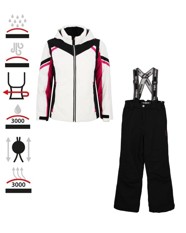 Product: BRUGI - Completo da sci bambina bianco e fuchsia impermeabile antivento e traspirante con cappuccio (1 of 10)