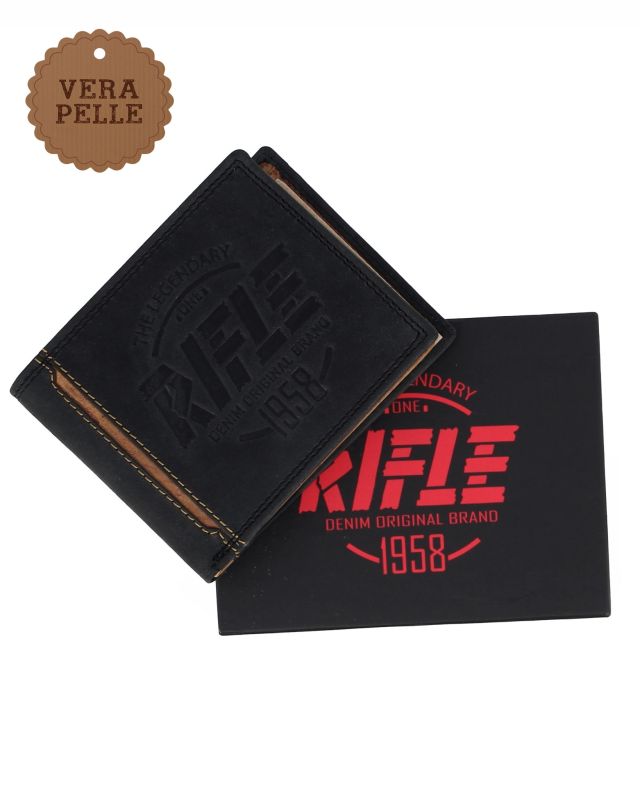 Product: RIFLE - Portafoglio uomo nero con logo frontale e ribaltina in VERA PELLE (1 of 4)