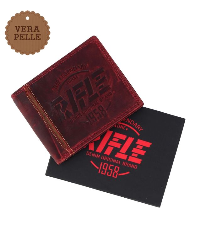 Product: RIFLE - Portafoglio uomo rosso con logo frontale e ribaltina in VERA PELLE (1 of 4)