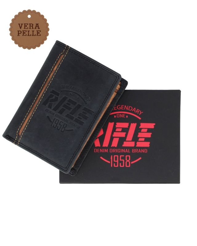 Product: RIFLE - Portafoglio uomo nero con logo frontale e ribaltina in VERA PELLE (1 of 4)