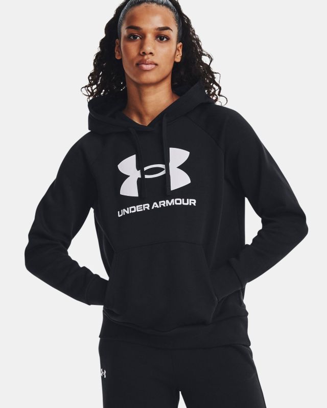 Product: UNDER ARMOR - Felpa da donna nera con cappuccio e logo bianco (1 of 6)