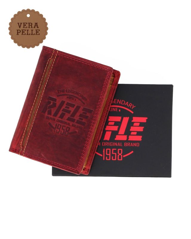 Product: RIFLE - Portafoglio uomo rosso con logo frontale e ribaltina in VERA PELLE (1 of 4)