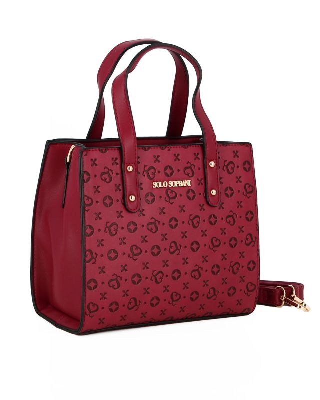 Product: SOLO SOPRANI - Borsa due manici bordeaux con parte frontale loggata, tracolla removibile (1 of 4)