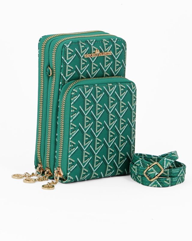 Product: EMPORIO VALENTINI - Tracollina verde loggata con tre scomparti principali (1 of 4)