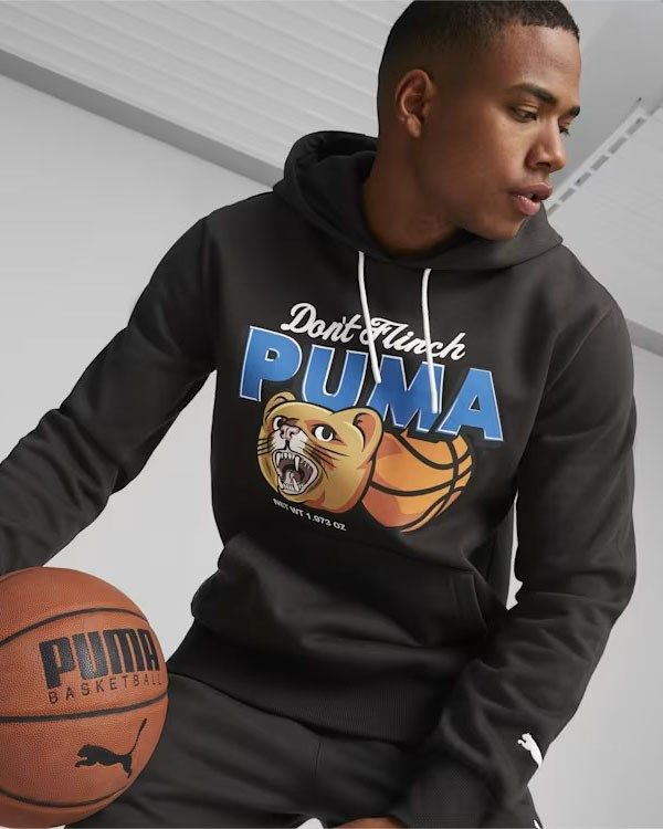 Product: PUMA - Felpa nera da uomo con cappuccio e stampa frontale (1 of 5)