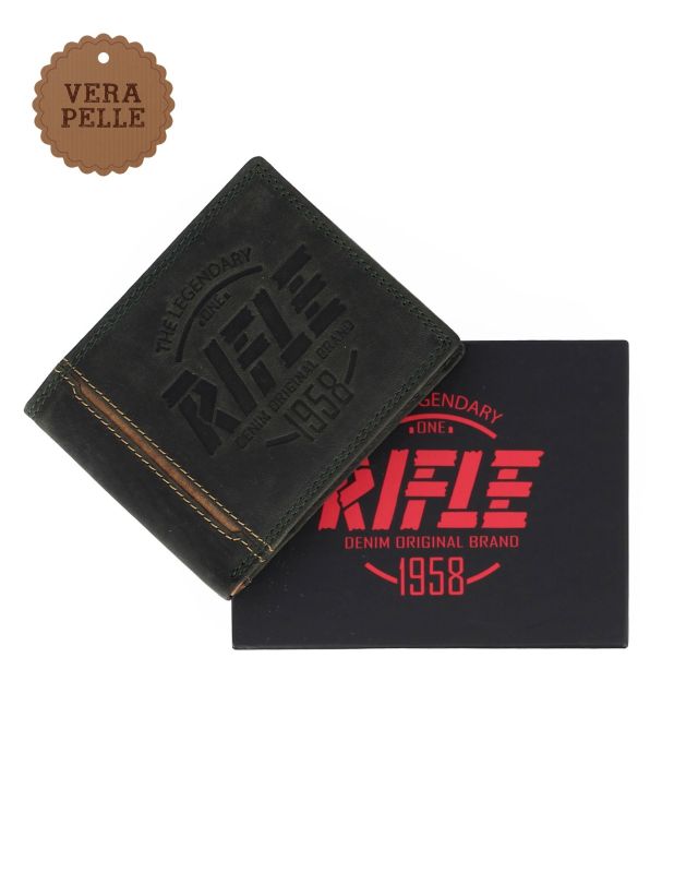 Product: RIFLE - Portafoglio uomo verde con logo frontale e ribaltina in VERA PELLE (1 of 4)
