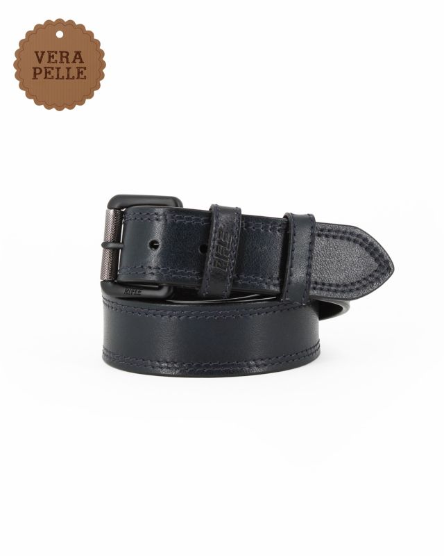 Product: RIFLE - Cintura blu da uomo in VERA PELLE con fibbia nichel free (1 of 3)