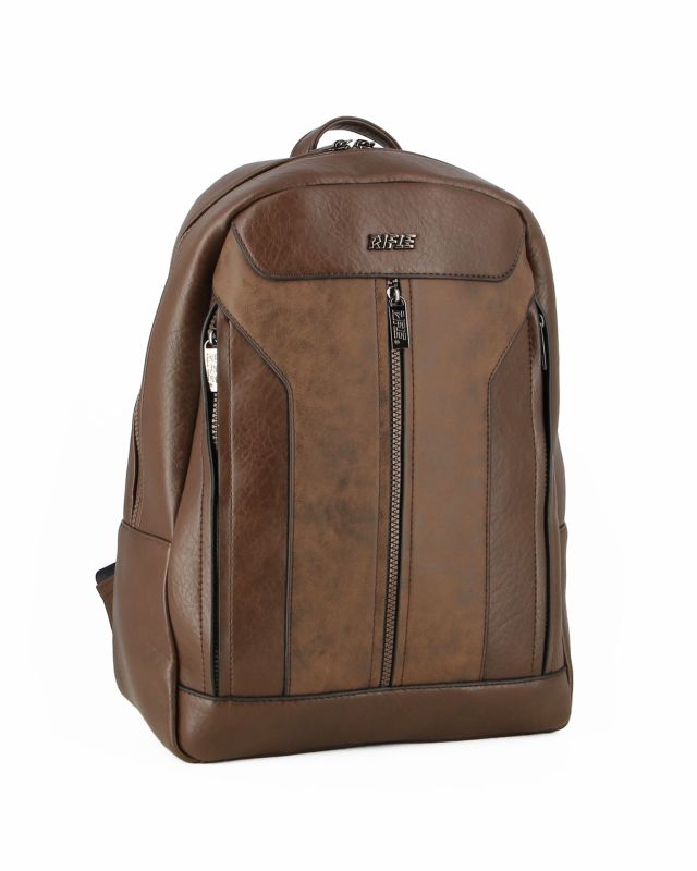 Product: RIFLE - Zaino ufficio marrone con tre tasche frontali e tasca interna porta pc/tablet (1 of 5)