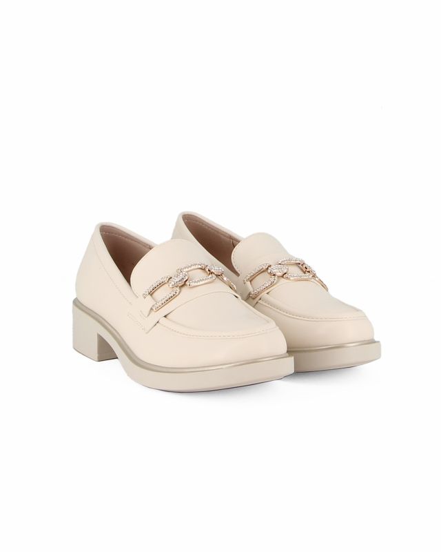 Product: MISS GLOBO - Mocassino beige con morsetto di strass (1 of 5)