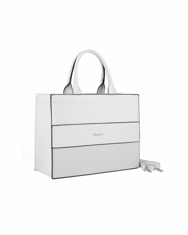 Product: NARDINI - Borsa media due manici bianca con fasce frontali lavorate, tracolla removibile (1 of 5)
