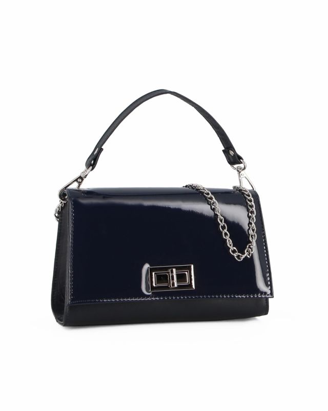 Product: ANNES NICOLE - Pochette blu scuro un manico con patta in vernice e chiusura a girello, MADE IN ITALY (1 of 5)