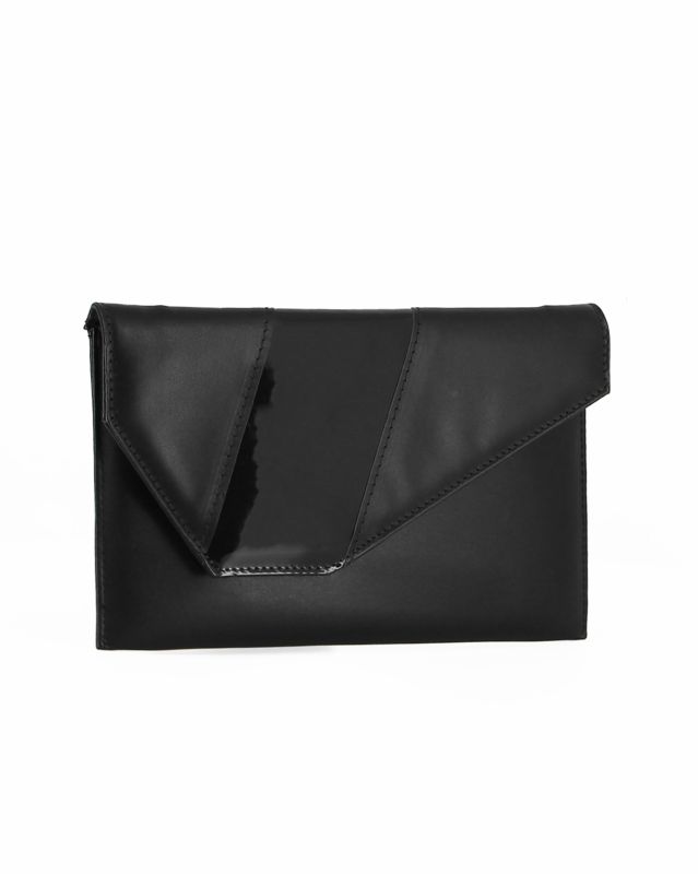 Product: ANNES NICOLE - Pochette nera con inserto in vernice sulla patta, MADE IN ITALY (1 of 5)
