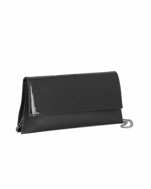 Product: ANNES NICOLE - Pochette nera con due scomparti interni e patta in vernice, MADE IN ITALY (1 of 4)