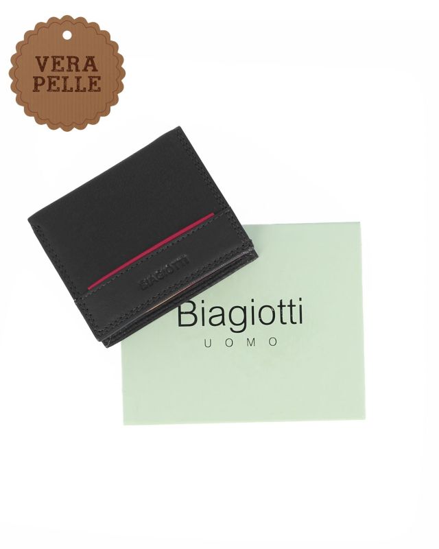 Product: BIAGIOTTI - Portafoglio nero in VERA PELLE da uomo con protezione RFID e scomparti interni multicolor (1 of 4)