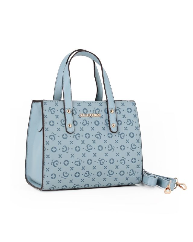 Product: SOLO SOPRANI - Borsa a mano due manici celeste loggata, tracolla removibile (1 of 4)