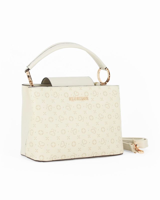 Product: SOLO SOPRANI - Borsa a mano crema loggata con pattina, tracolla removibile (1 of 4)