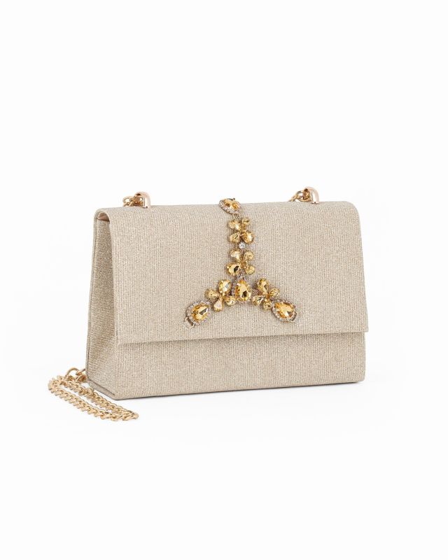 Product: MISS GLOBO - Pochette oro in lurex con accessorio gioiello sulla patta (1 of 4)