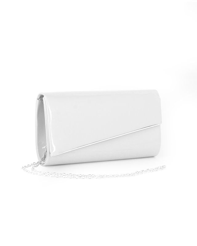 Product: MISS GLOBO - Pochette bianca in vernice con patta taglio diagonale (1 of 4)