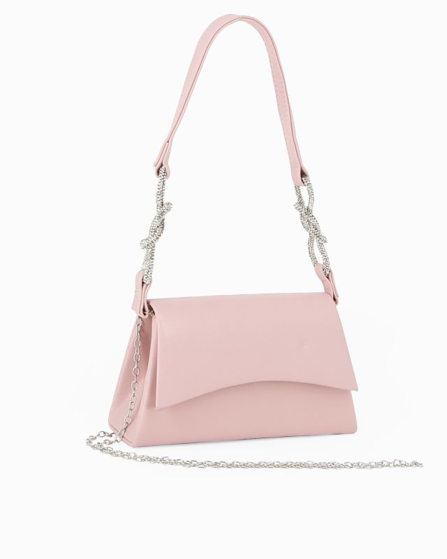 Product: MISS GLOBO - Pochette nude con patta, dettaglio nodi in strass sul manico (1 of 4)