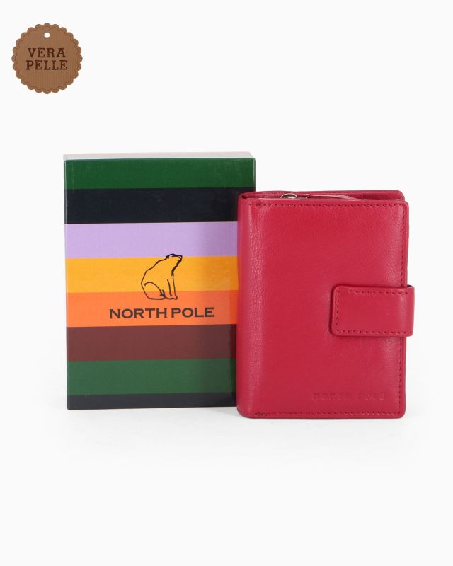 Product: NORTH POLE - Portafoglio rosso in VERA PELLE da donna con tre scomparti principali (1 of 4)