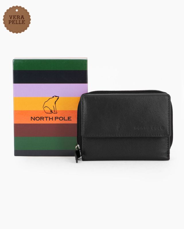 Product: NORTH POLE - Portafoglio nero in VERA PELLE da donna con patta e tasca posteriore (1 of 4)