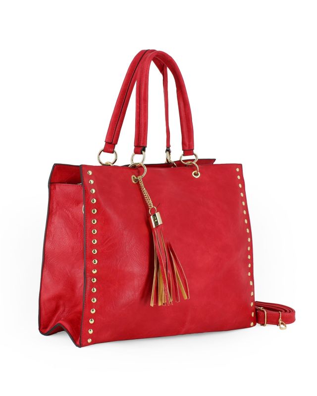 Product: NARDINI - Borsa shopping rossa con tasca posteriore, pennacchio a frange e dettaglio rivetti (1 of 4)